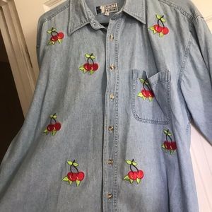 Vintage Denim Cherry Button Up